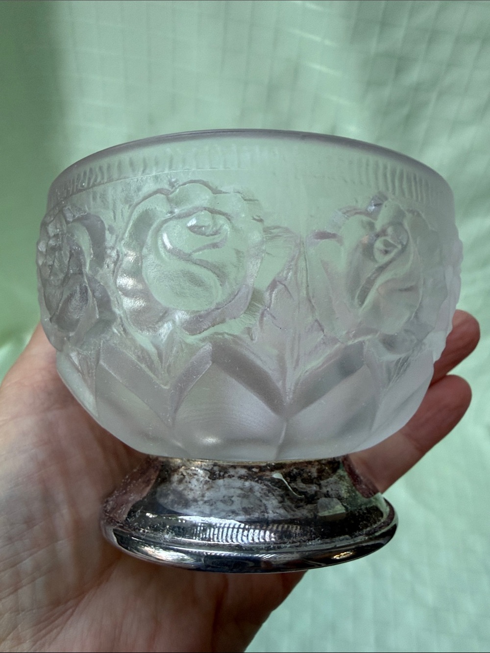 Vintage William Adams Frosted Glass Rose Pedestal Bowl - White